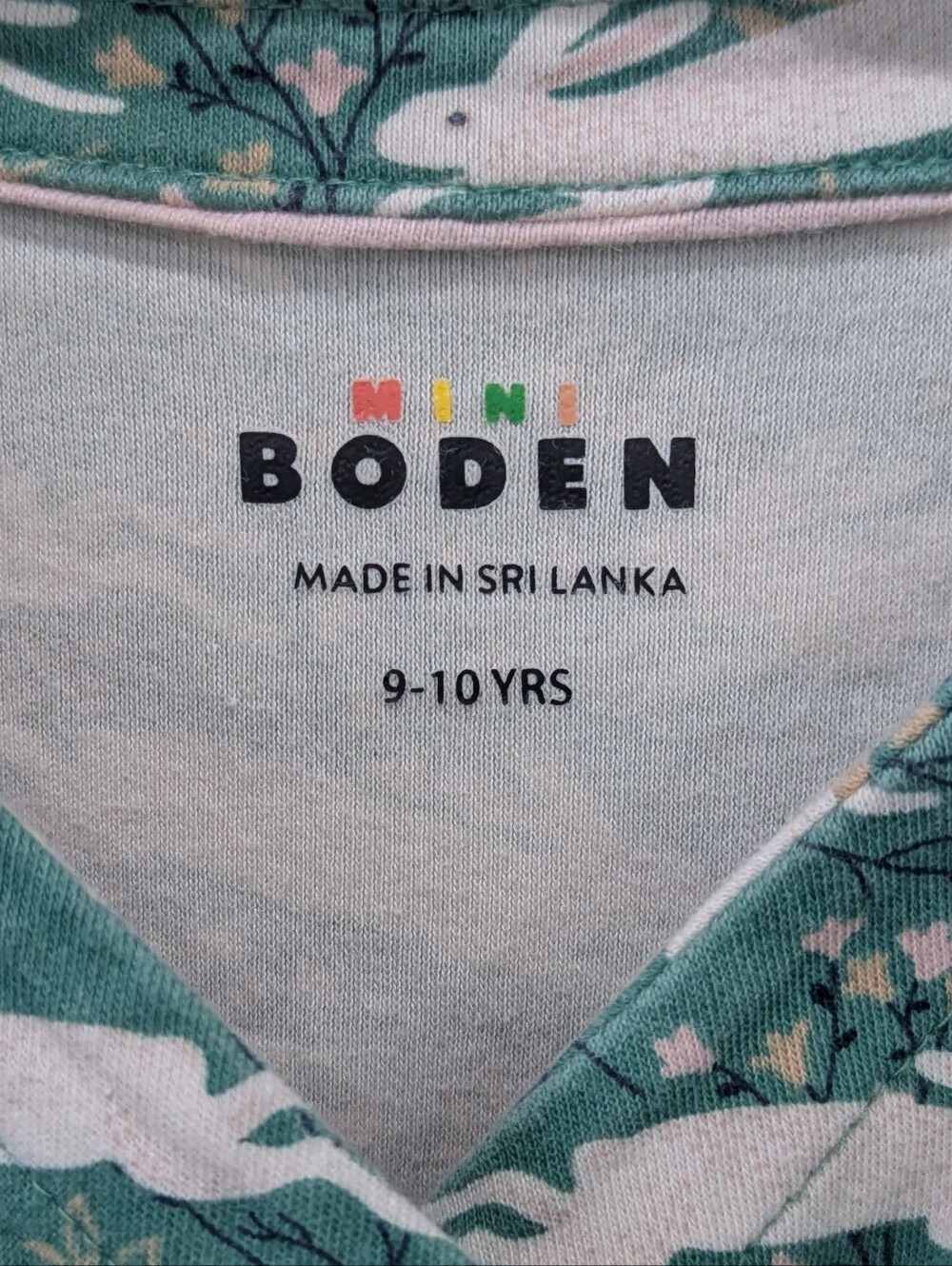 Mini Boden Kids Dress Cotton Long Sleeve Sage Green Bunny Rabbits Girl Size 9 10 - Picture 4 of 6